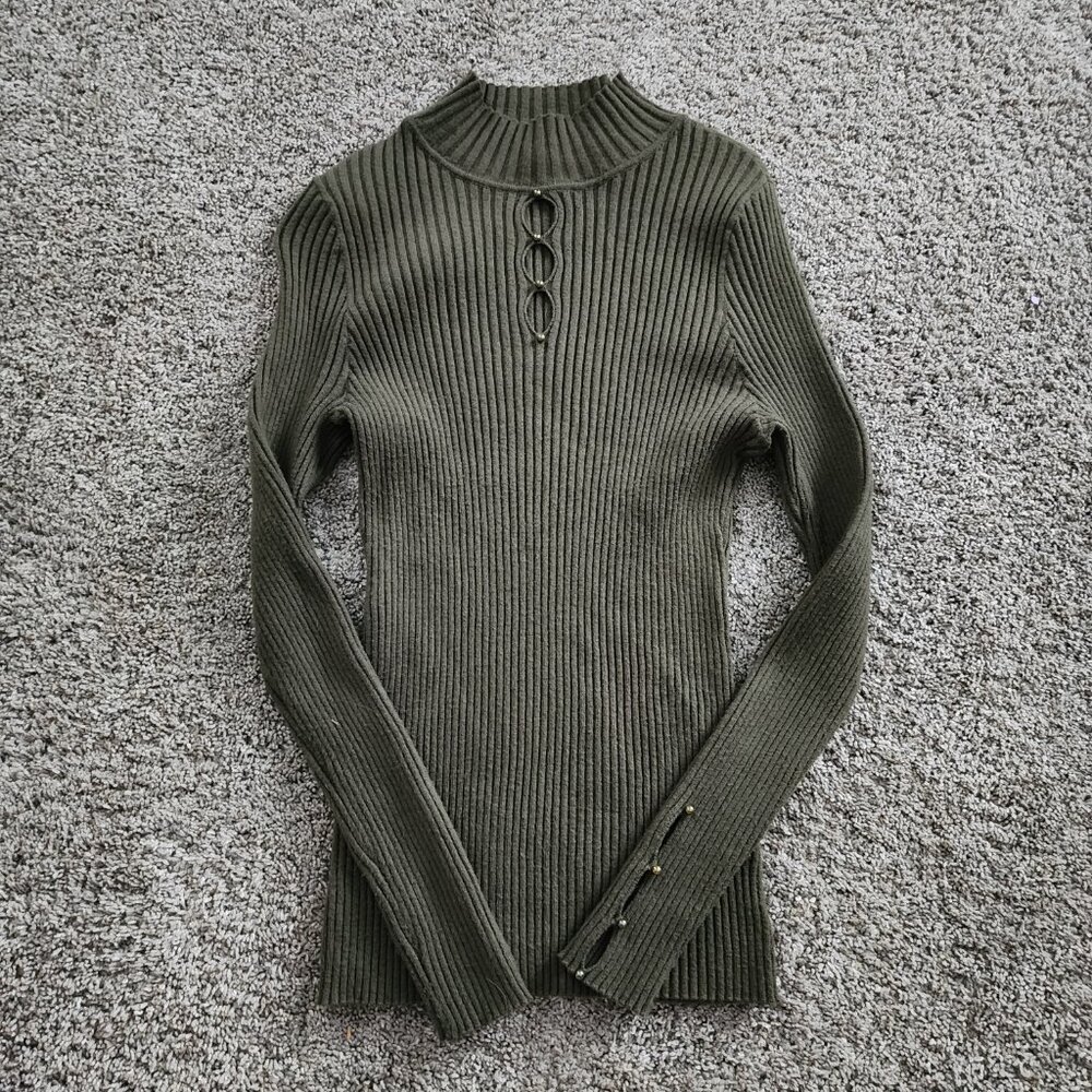 Olive Green Ribbed Turtleneck Sweater